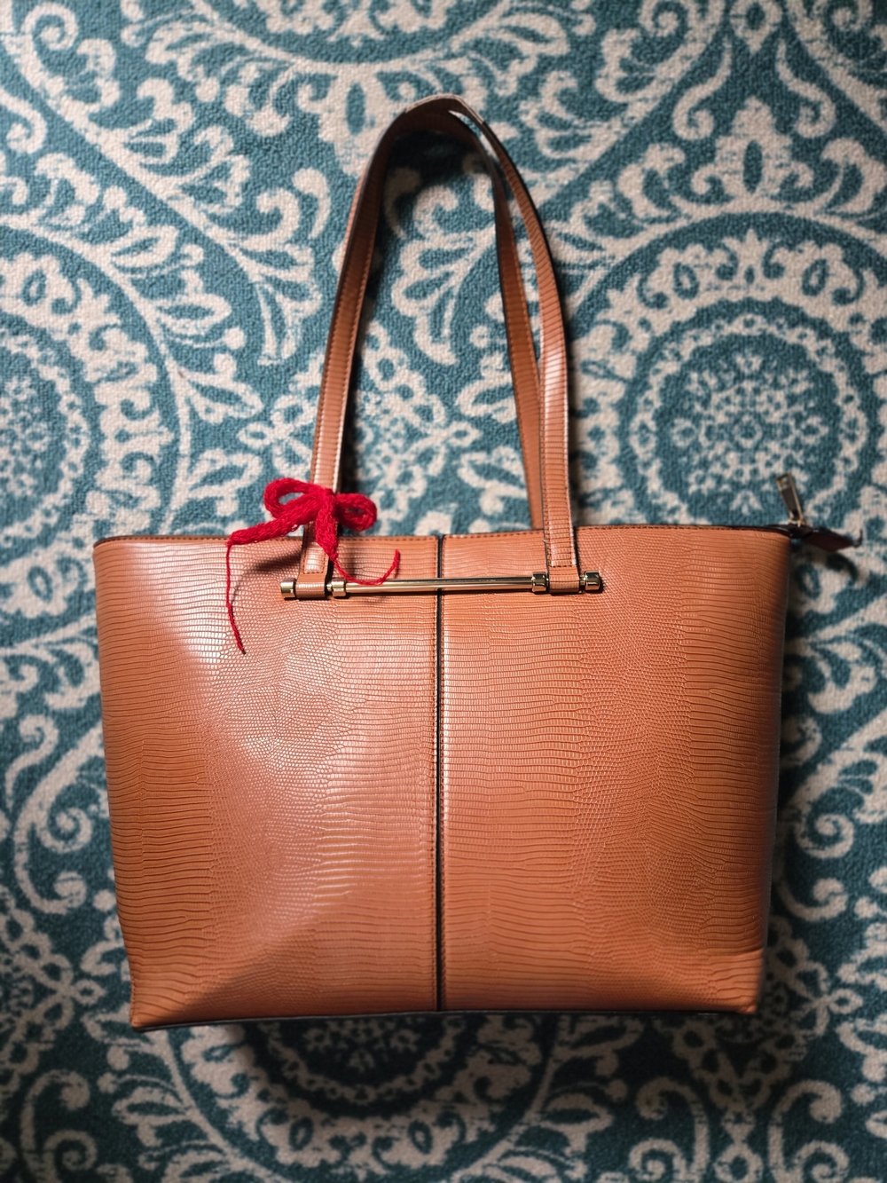 Call It Spring Cognac Faux Lizard Laptop Tote Bag